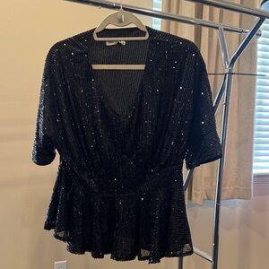 Grace Karin Black Sequin Blouse